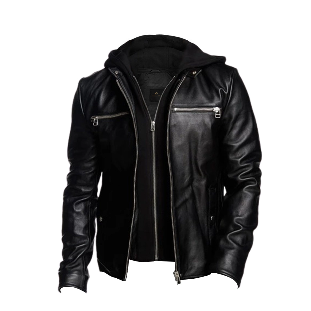 Men Black Detachable Hooded Jacket