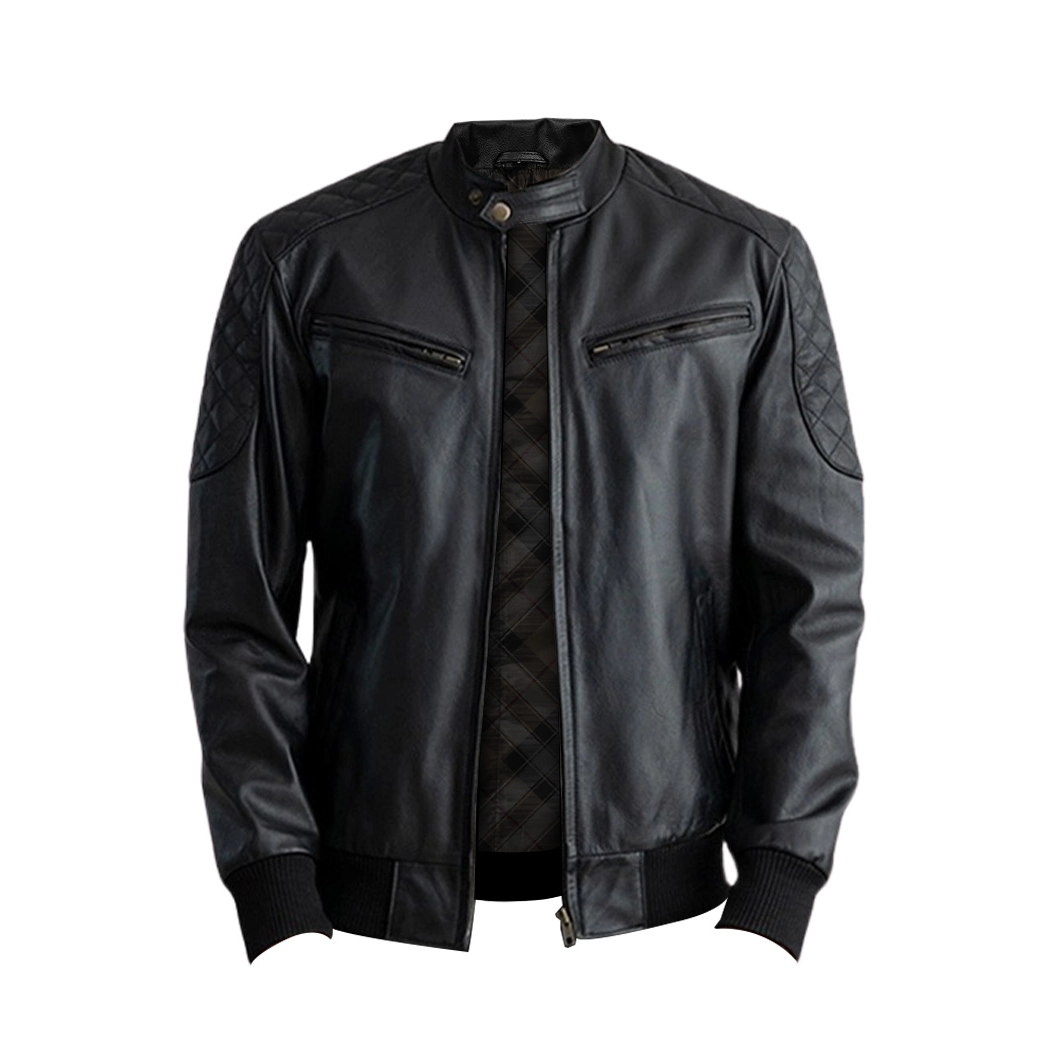 Casual Black Leather Bomber Jacket