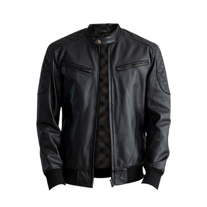 Casual Black Leather Bomber Jacket