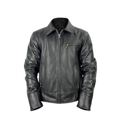 Men Black Leather Harrington Jacket