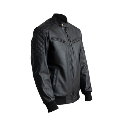 Casual Black Leather Bomber Jacket