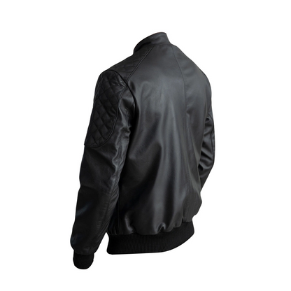 Casual Black Leather Bomber Jacket