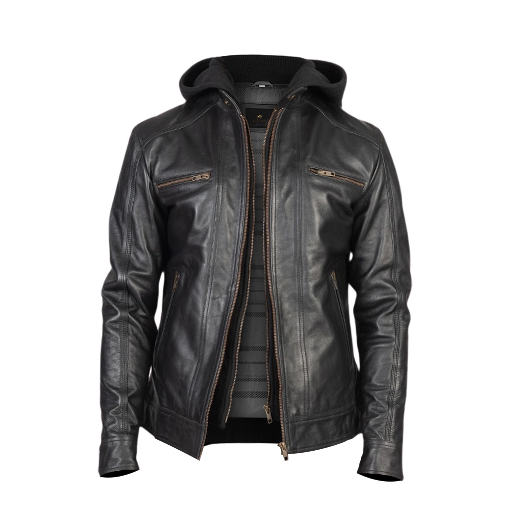 Men Black Leather Racing Jacket