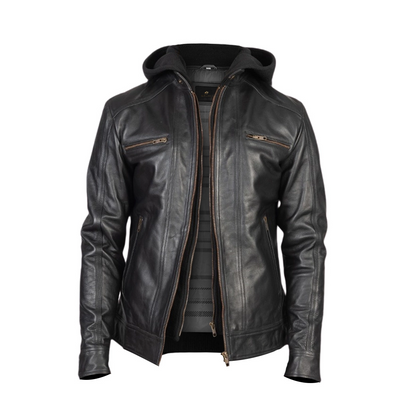 Men Black Leather Racing Jacket