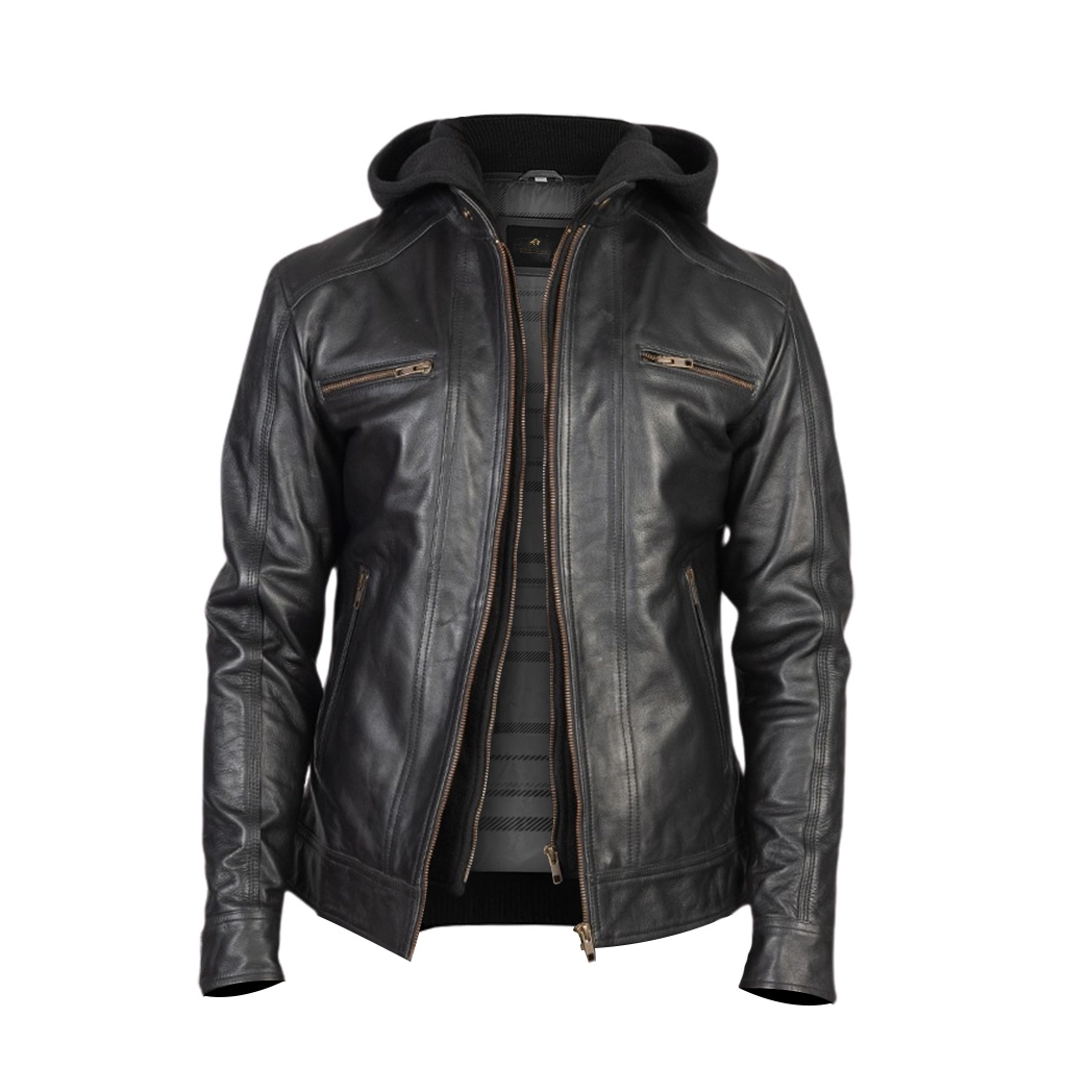 Men Black Leather Racing Jacket