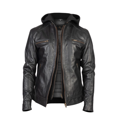 Men Black Leather Racing Jacket