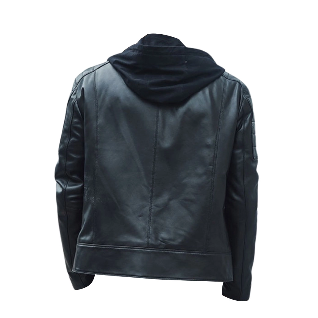Men Leather Moto Hooded Jacket