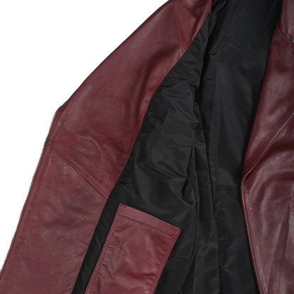 Women’s Asymmetrical Maroon Belted Biker Leather Jacket