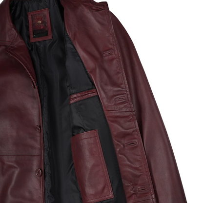 Men’s Burgundy 3/4 Length Real Leather Coat