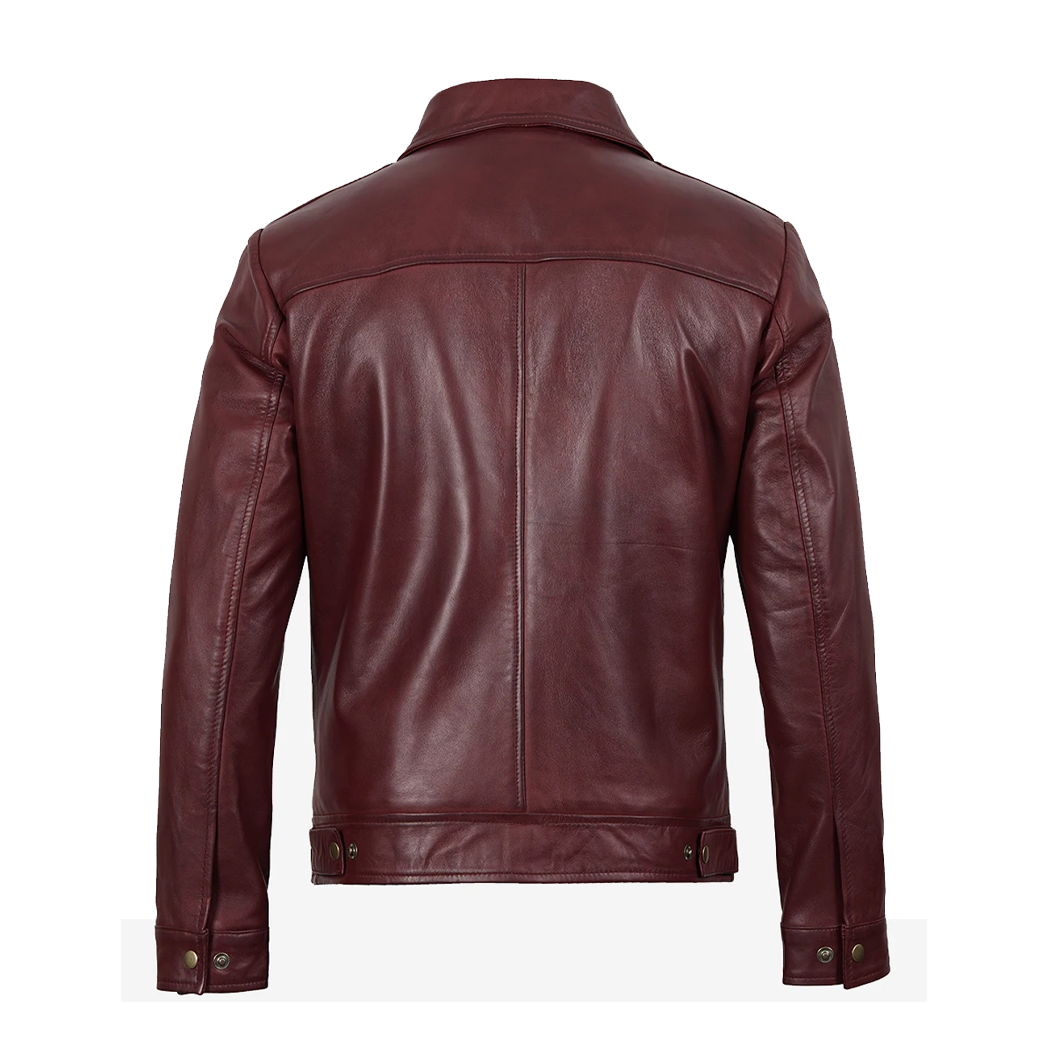 Mens Classic Burgundy Harrington Leather Jacket
