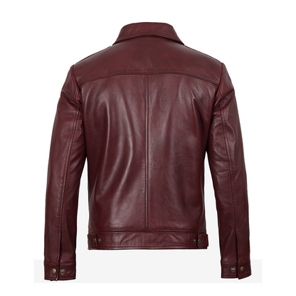 Mens Classic Burgundy Harrington Leather Jacket