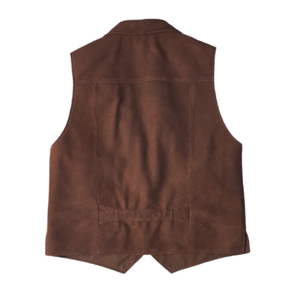 Men Brown Multi Pocket Style Leather Vest