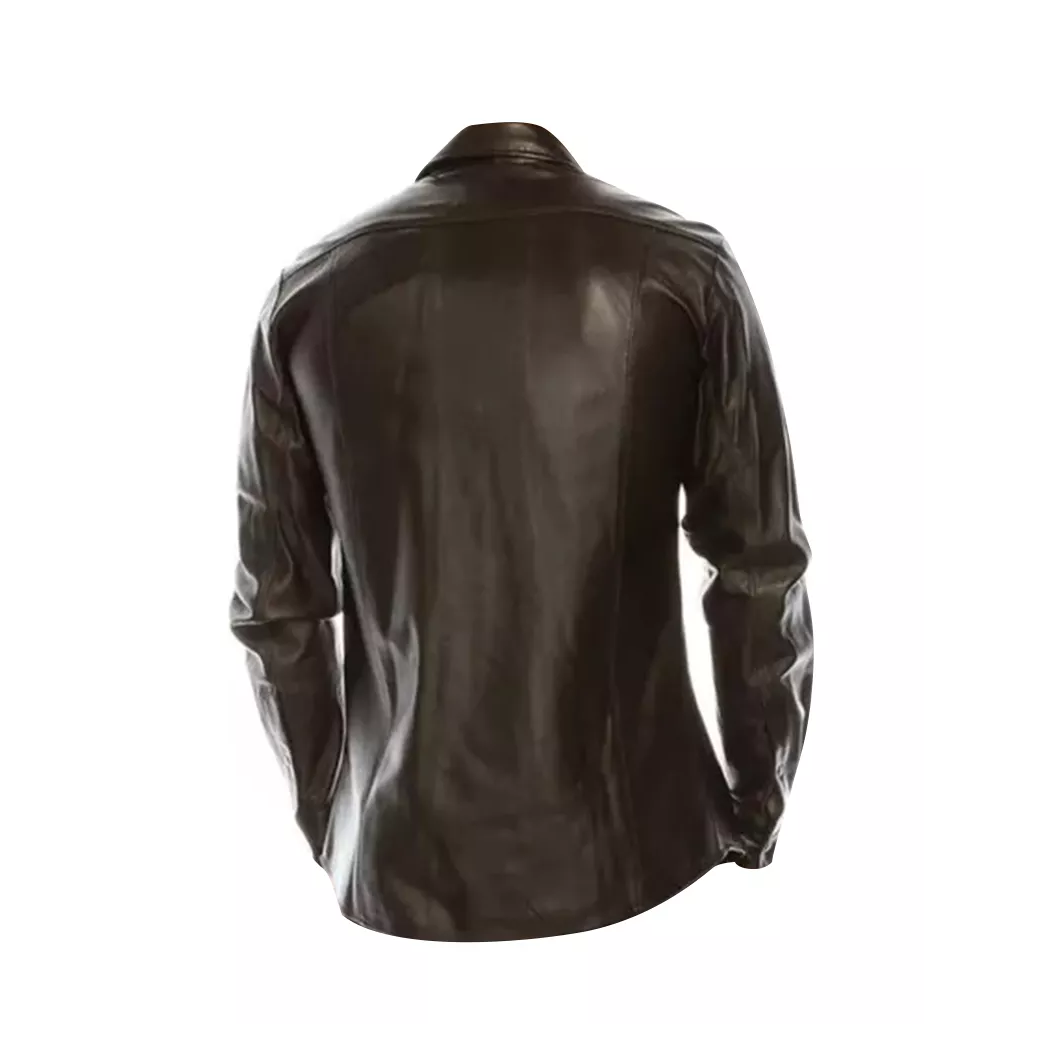 Men Genuine Button Down Classic Leather Shirt