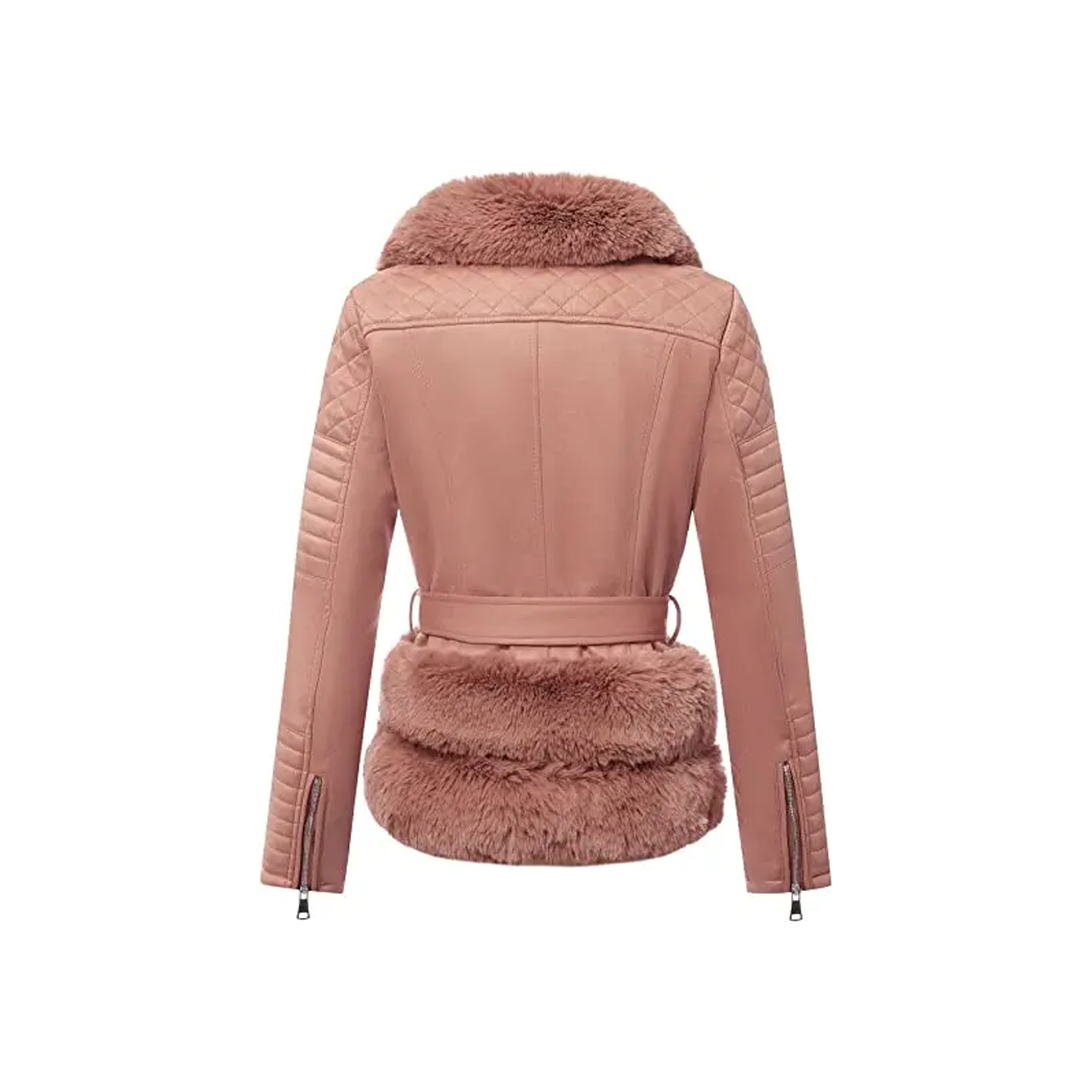 Women Pink Robed Leather Jacket