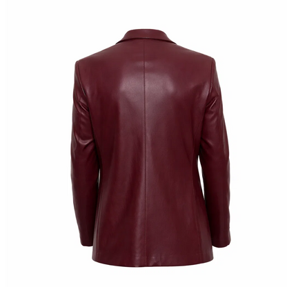 Men’s Burgundy Slim-Fit Leather Blazer