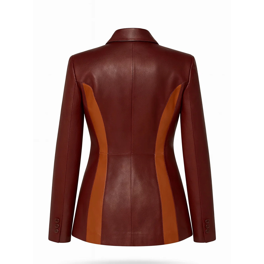 Women’s Burgundy Two Tone Lambskin Leather Blazer