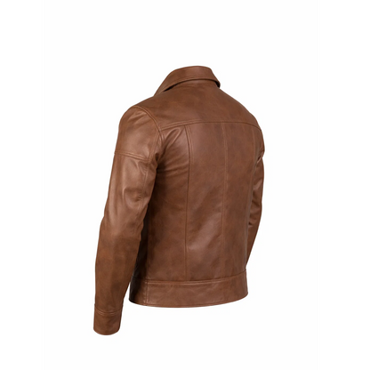 Reeves Men’s Brown Shirt Collar Leather Biker Jacket