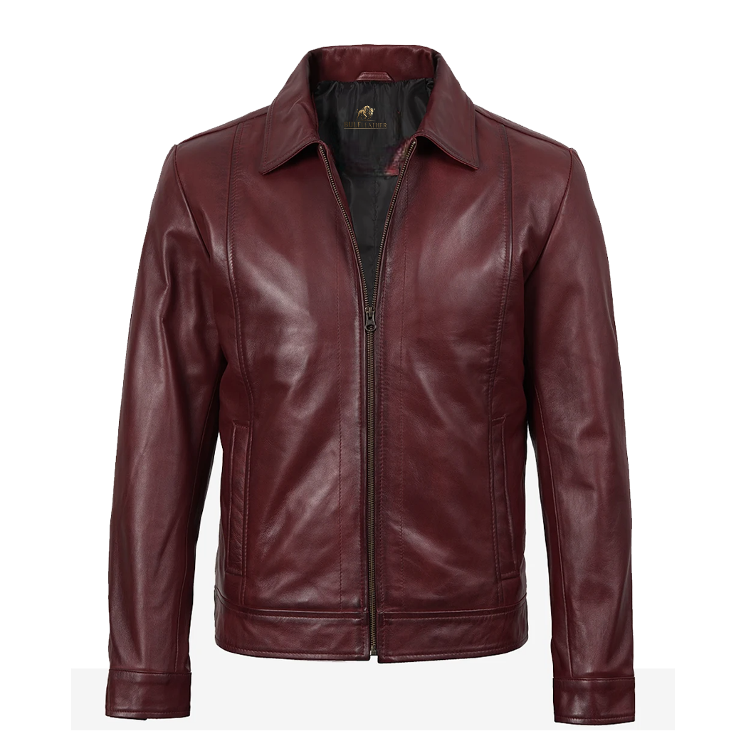 Mens Classic Burgundy Harrington Leather Jacket