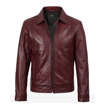 Mens Classic Burgundy Harrington Leather Jacket