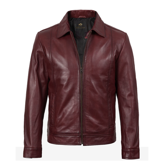 Mens Classic Burgundy Harrington Leather Jacket
