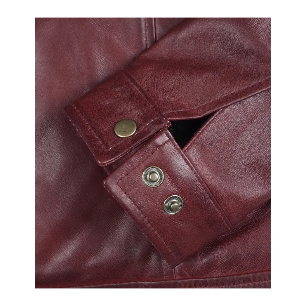Mens Classic Burgundy Harrington Leather Jacket