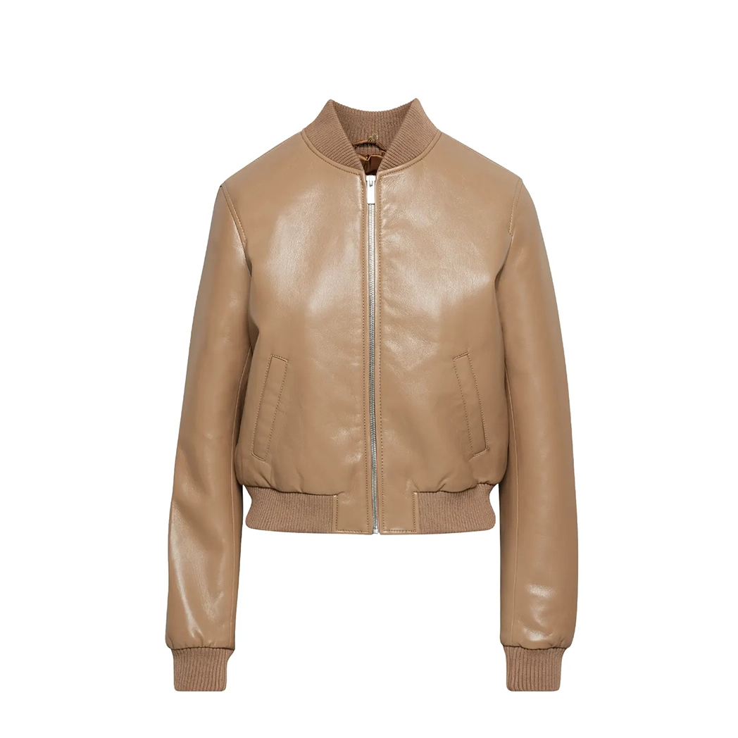 Women’s Camel Faux Leather Bomber Jacket