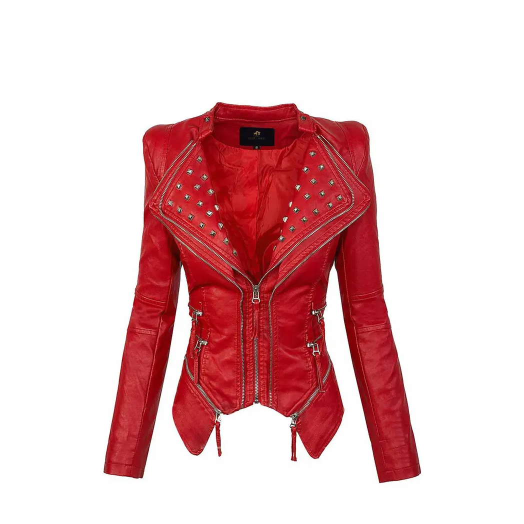 Women Patchwork Motorcycle Jacket