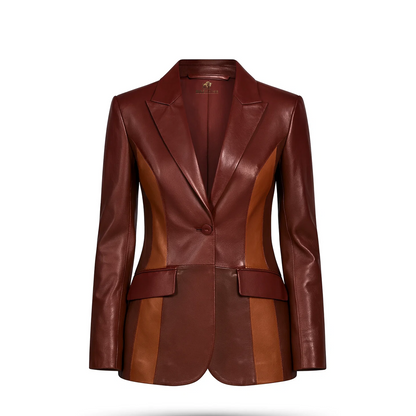 Women’s Burgundy Two Tone Lambskin Leather Blazer