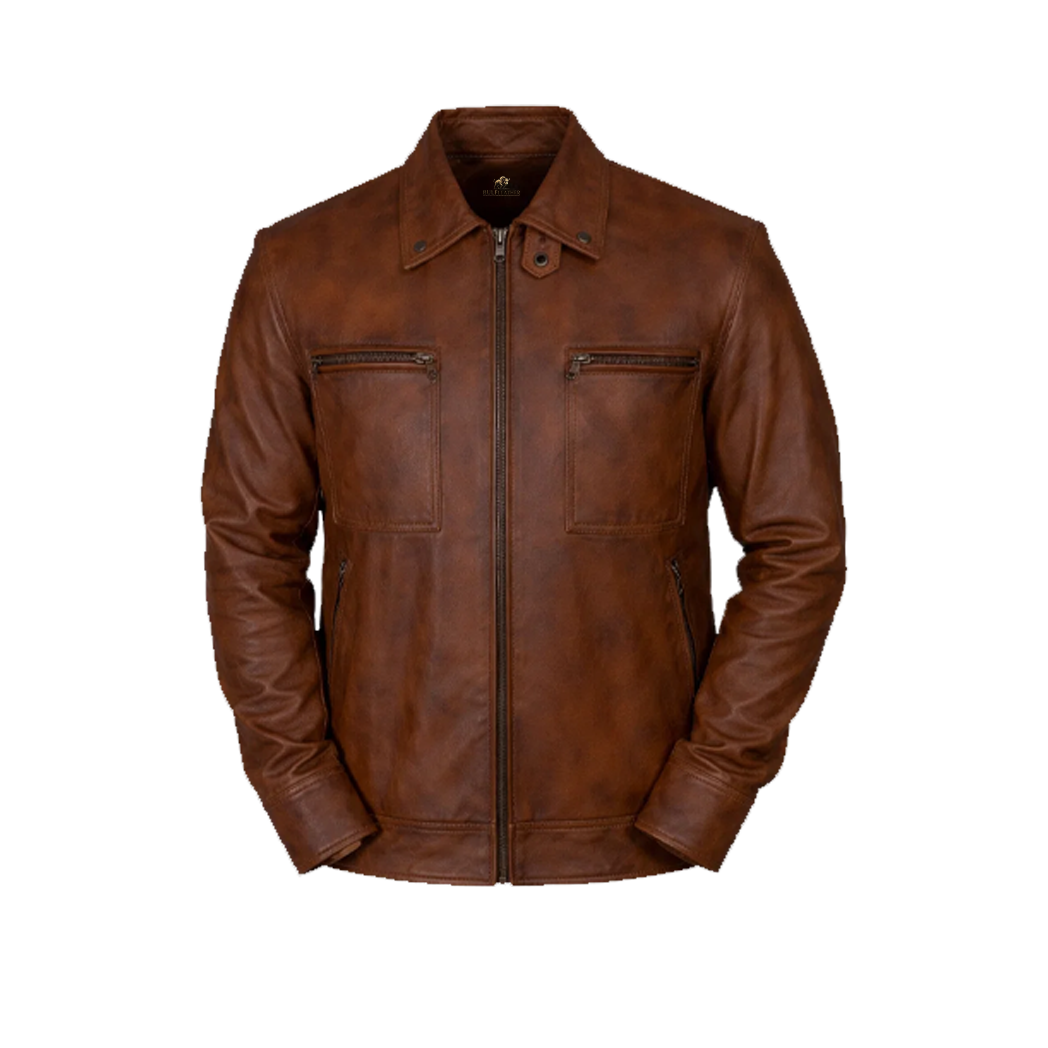 Men’s Distressed Biker Brown Leather Jacket