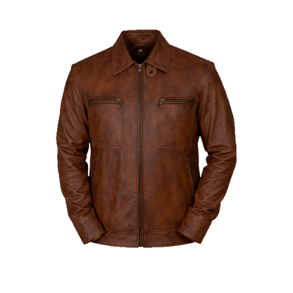Men’s Distressed Biker Brown Leather Jacket