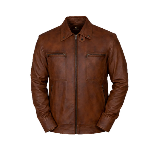 Men’s Distressed Biker Brown Leather Jacket