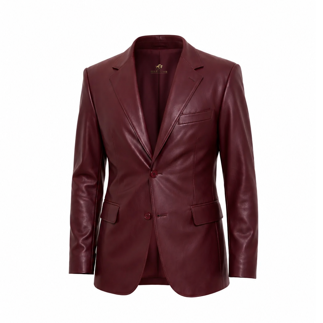 Men’s Burgundy Slim-Fit Leather Blazer