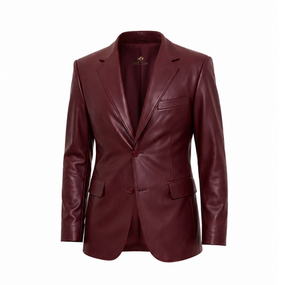 Men’s Burgundy Slim-Fit Leather Blazer