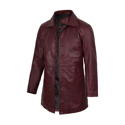 Men’s Burgundy 3/4 Length Real Leather Coat