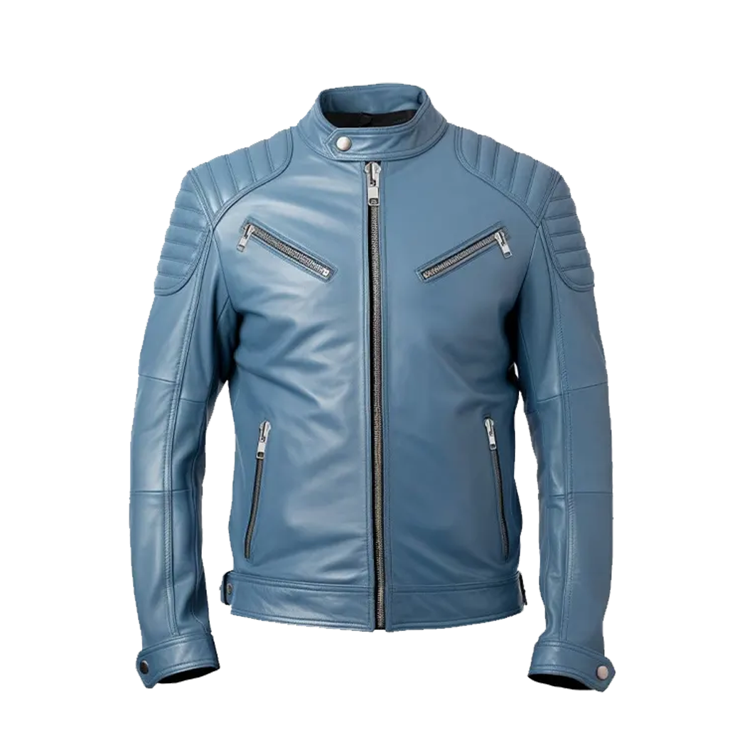 Men’s Blue Cafe Racer Leather Jacket
