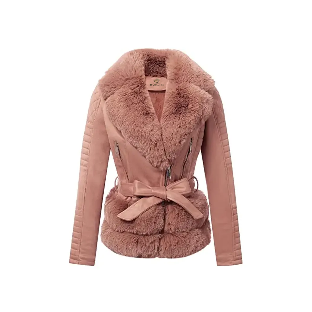 Women Pink Robed Leather Jacket