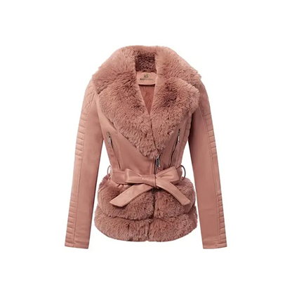 Women Pink Robed Leather Jacket