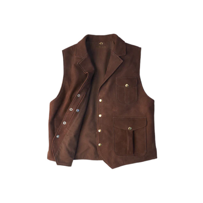 Men Brown Multi Pocket Style Leather Vest