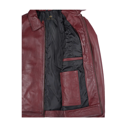 Mens Classic Burgundy Harrington Leather Jacket