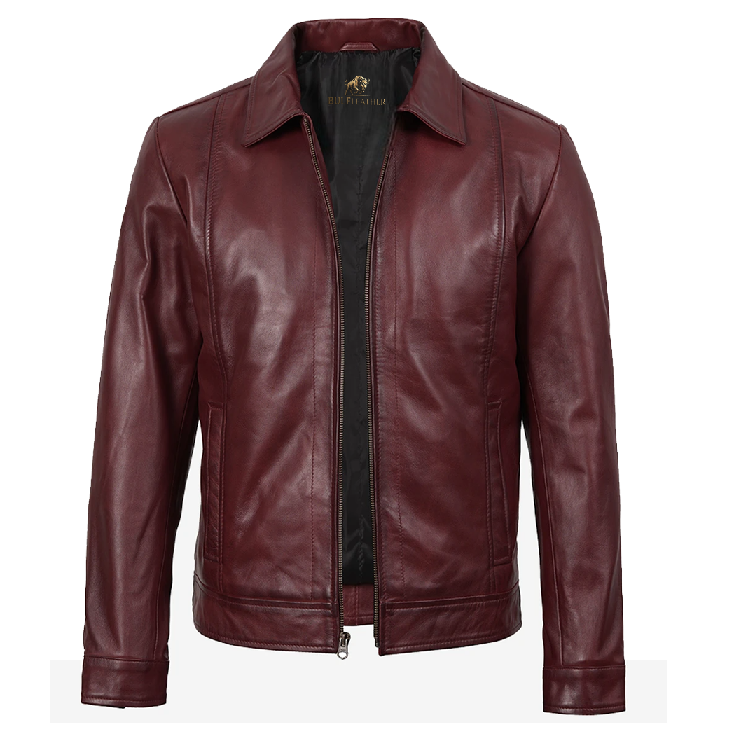 Mens Classic Burgundy Harrington Leather Jacket