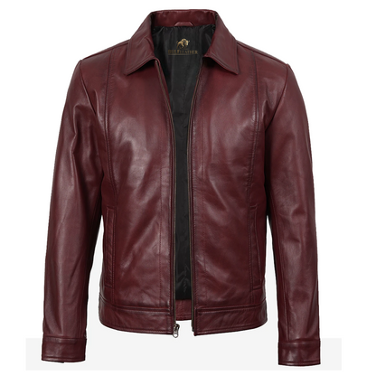 Mens Classic Burgundy Harrington Leather Jacket