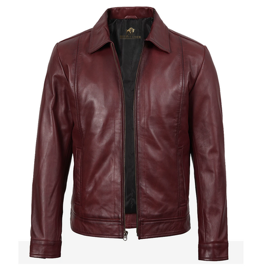 Mens Classic Burgundy Harrington Leather Jacket
