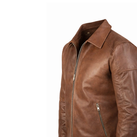 Reeves Men’s Brown Shirt Collar Leather Biker Jacket