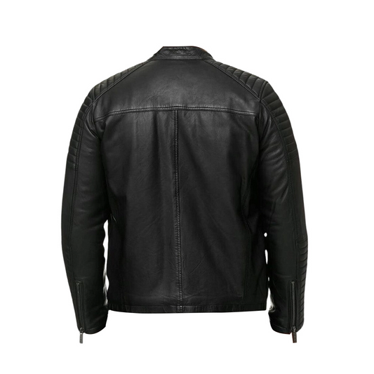 Men Quilted Biker Black Jacket