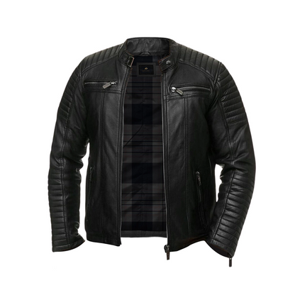 Men Quilted Biker Black Jacket