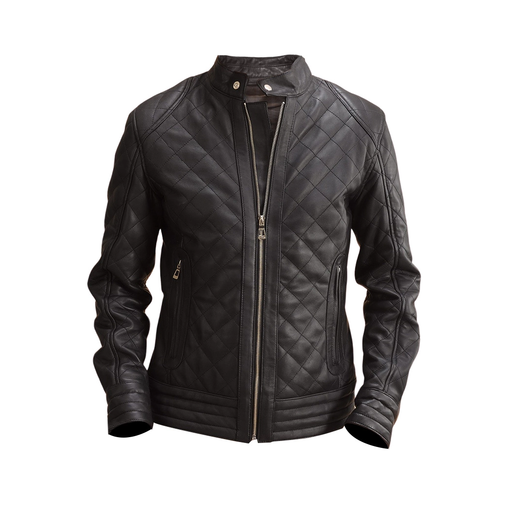 Mens Black Leather Quilted Jacket