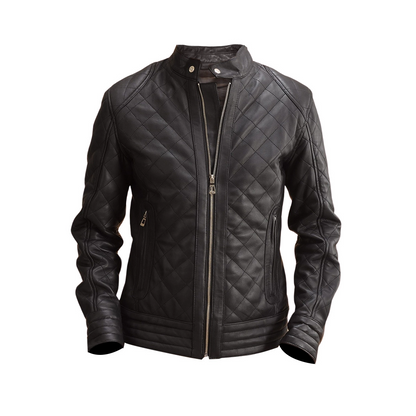 Mens Black Leather Quilted Jacket