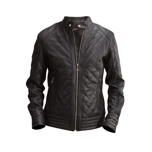 Mens Black Leather Quilted Jacket