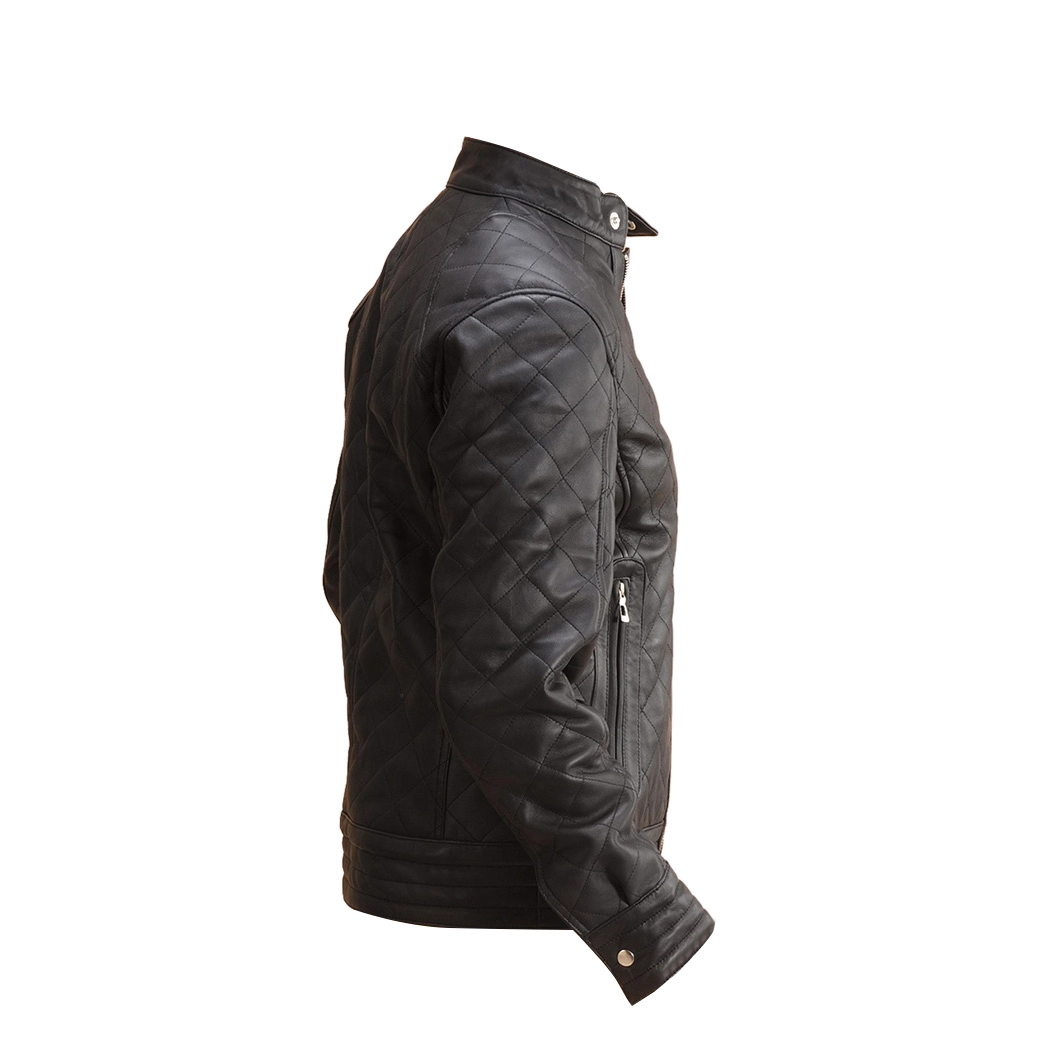 Mens Black Leather Quilted Jacket