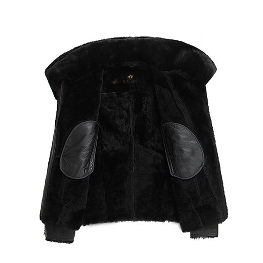 Mens Double Collar Sheepskin Biker Jacket